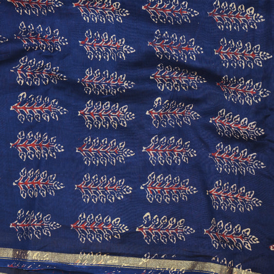 Purely Hand Block Printed Chanderi Silk By Cotton Suit Pieces For Women & Girls