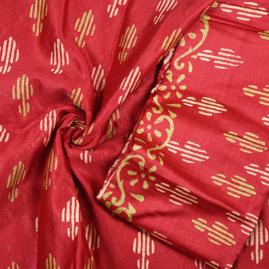 Purely Hand Block Printed Chanderi Silk By Cotton Suit Pieces For Women & Girls