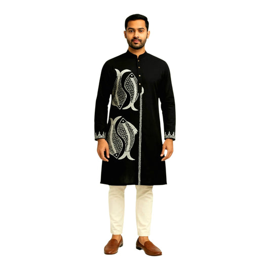 Pure Cotton Men's Kantha Long Kurta