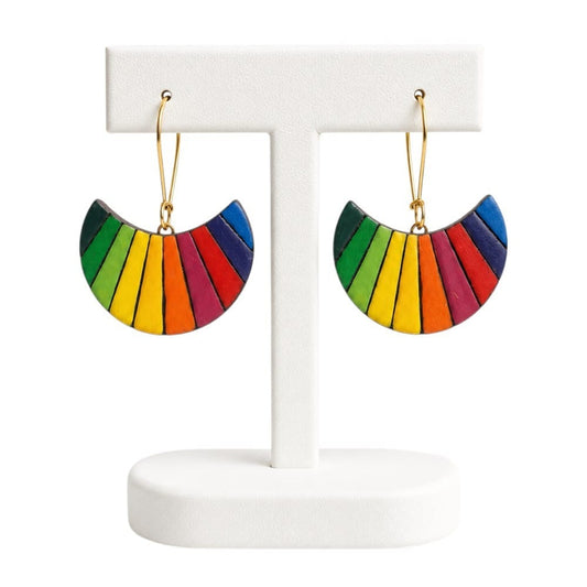 Terracotta Half Moon Striped Dangler Earrings