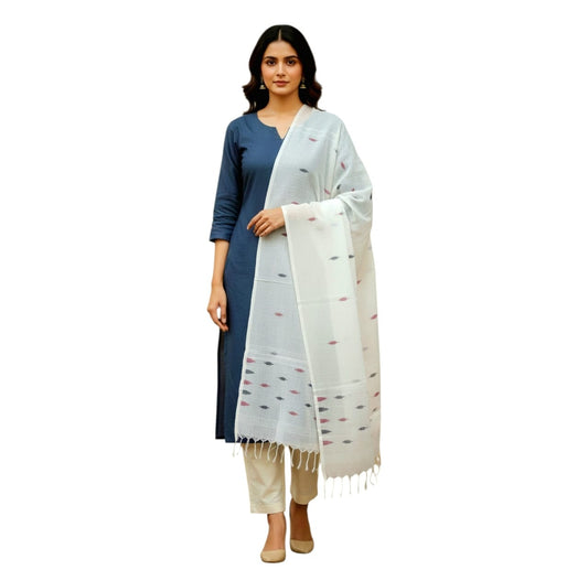 Purely Handwoven Soft & Lightweight Jamdani Dupatta With Tassel