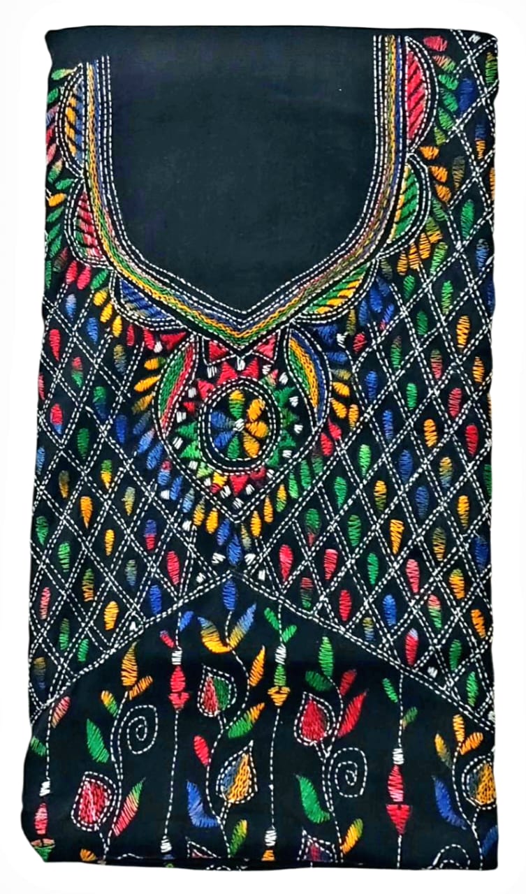 Purely Hand Embroidered Kantha Work Premium Pure Cotton Suit (3) Piece (Unstitched)