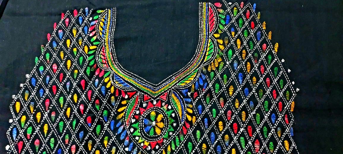 Purely Hand Embroidered Kantha Work Premium Pure Cotton Suit (3) Piece (Unstitched)