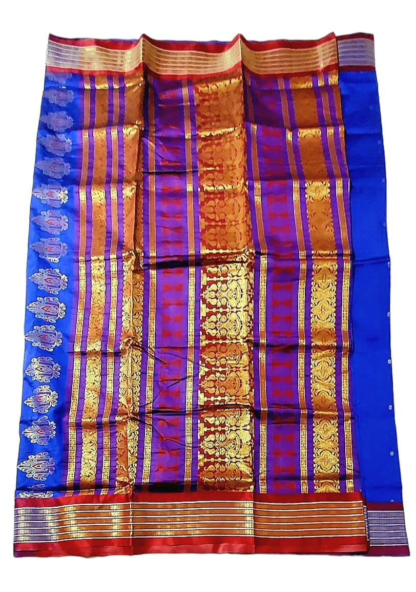 Women's Bomkai Silk Saree with Meenakari Thread & Golden Zari Work