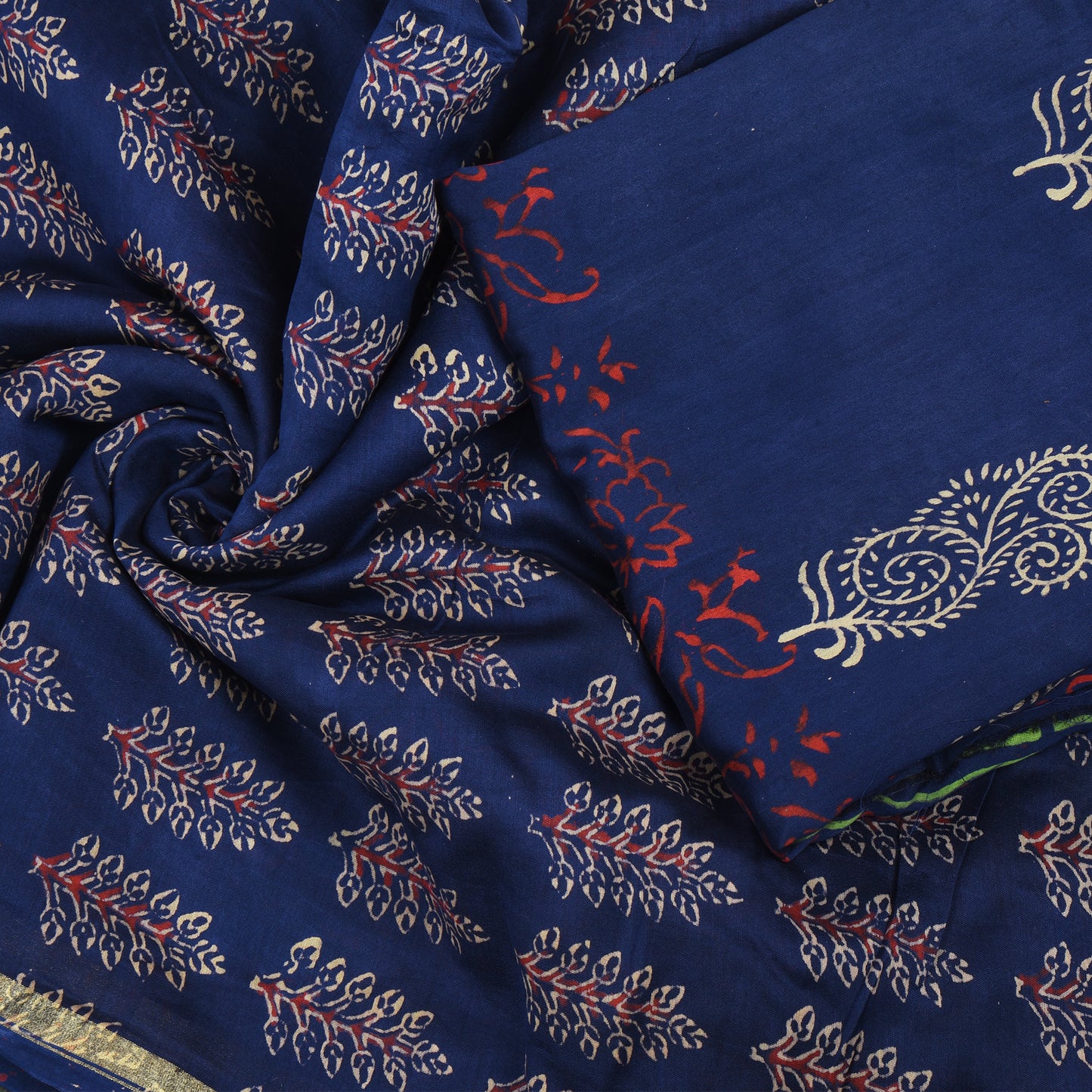 Purely Hand Block Printed Chanderi Silk By Cotton Suit Pieces For Women & Girls