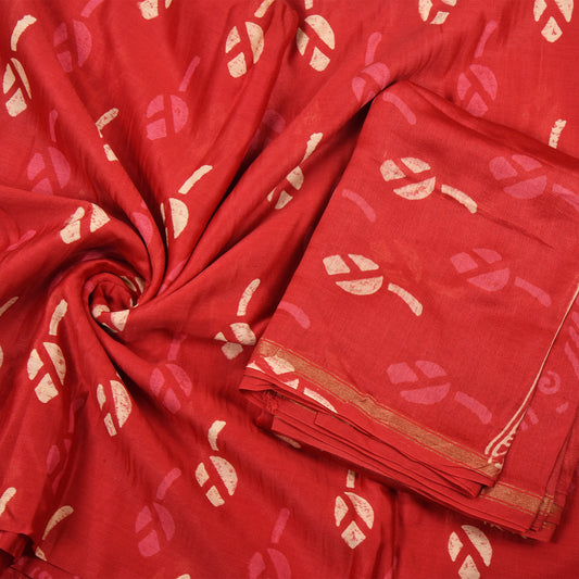 Purely Hand Block Printed Chanderi Silk By Cotton Suit Pieces For Women & Girls