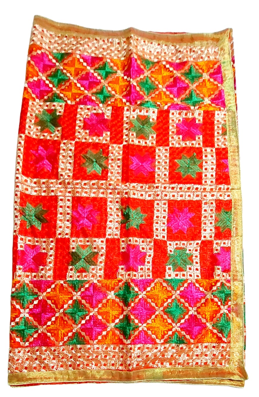 Phulkari Embroidered Chinon Dupatta