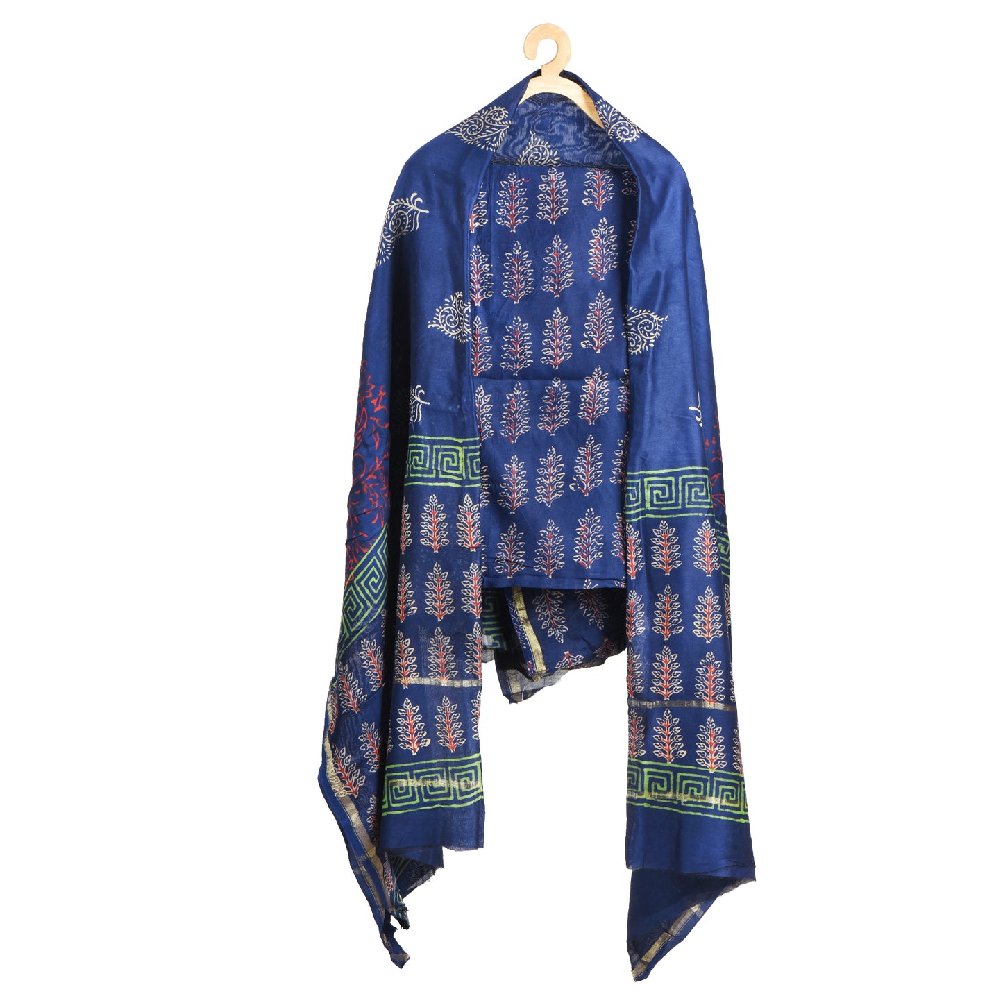 Purely Hand Block Printed Chanderi Silk By Cotton Suit Pieces For Women & Girls