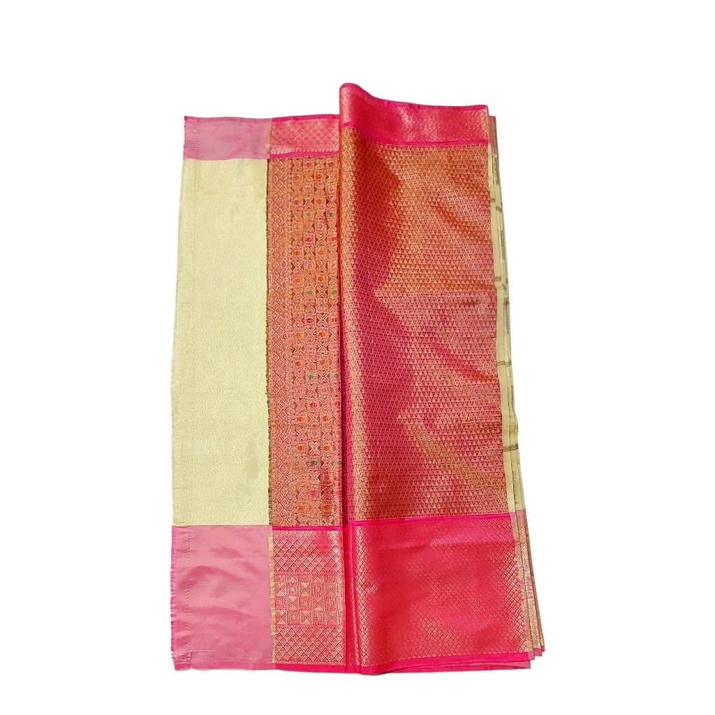 Beige Cotton Silk Saree With Intricate Silver Zari Work