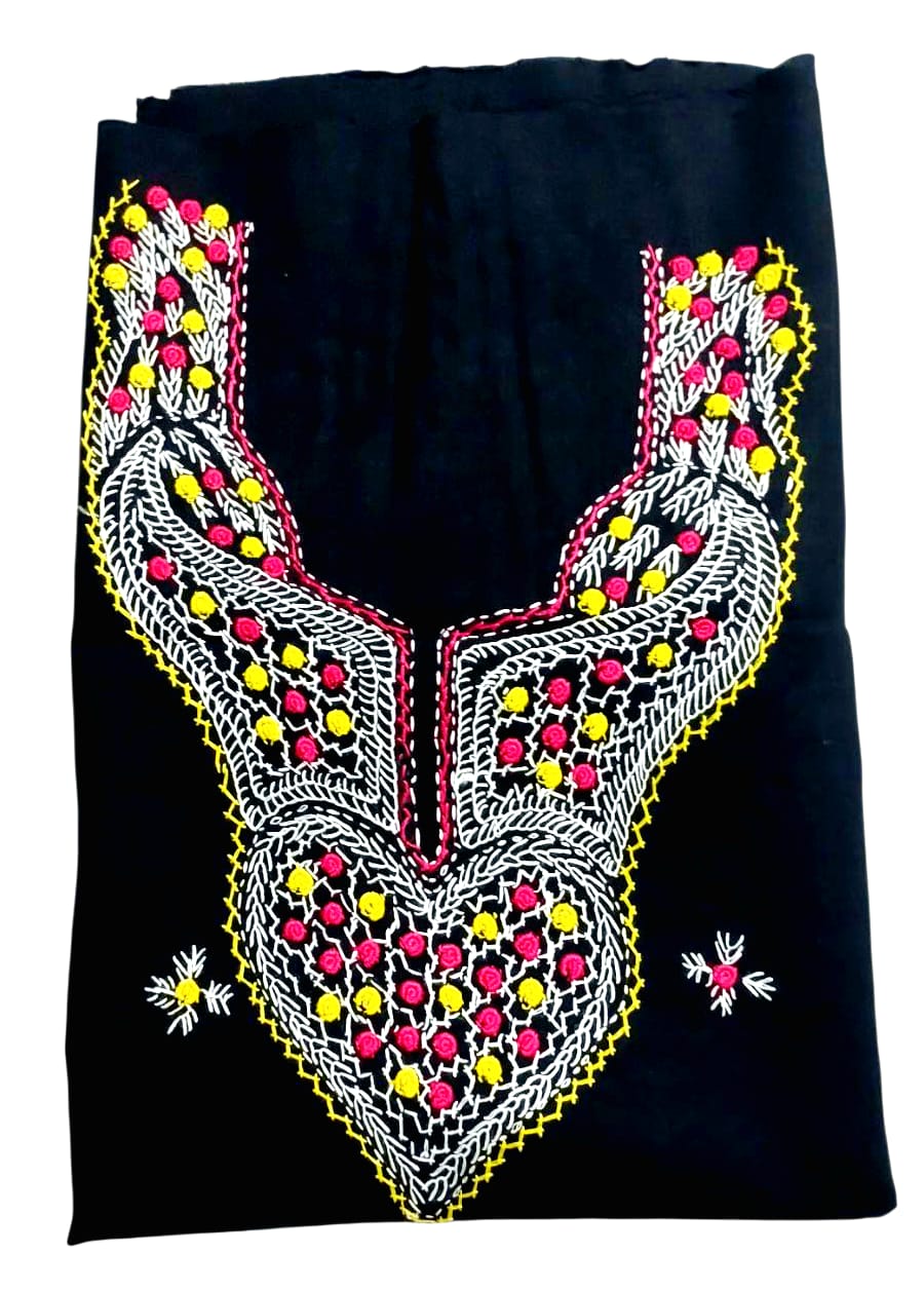 Pure Cotton Bullian Hand Embroidered Kurti Fabric Piece