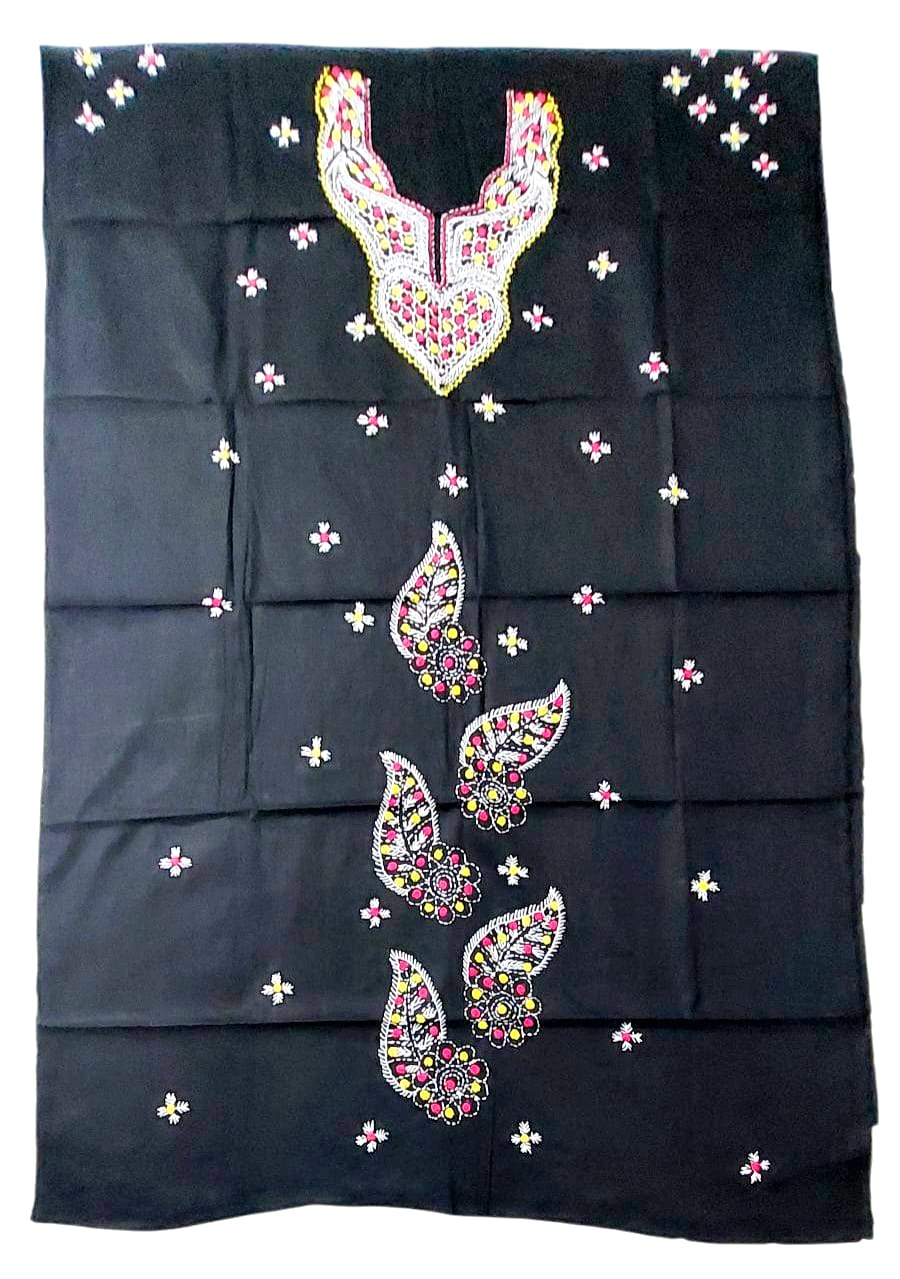 Pure Cotton Bullian Hand Embroidered Kurti Fabric Piece