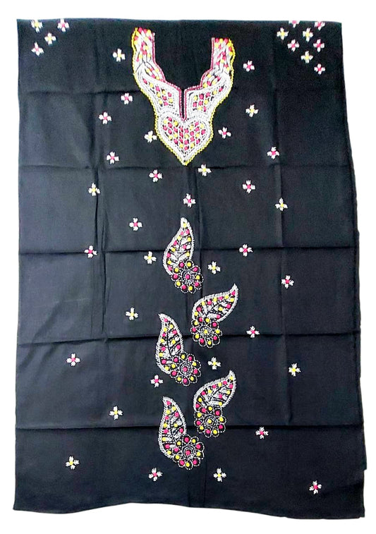 Pure Cotton Bullian Hand Embroidered Kurti Fabric Piece
