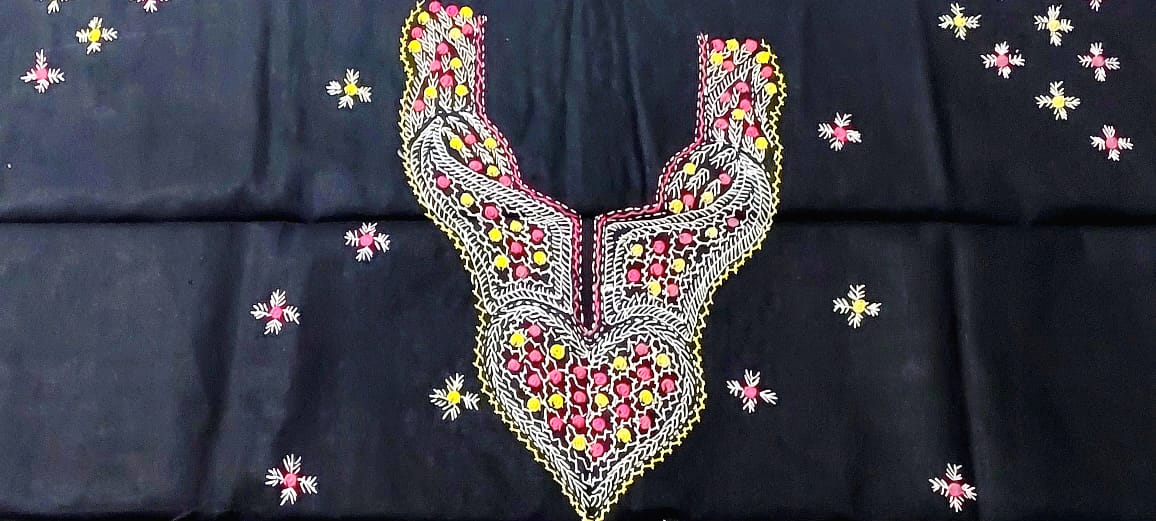 Pure Cotton Bullian Hand Embroidered Kurti Fabric Piece