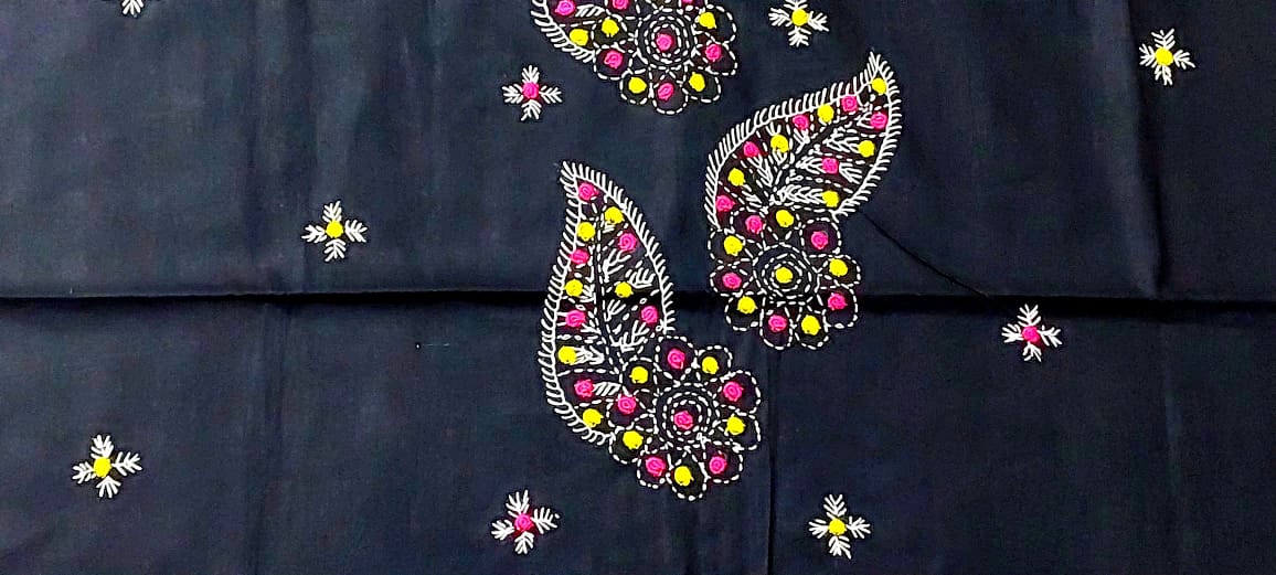 Pure Cotton Bullian Hand Embroidered Kurti Fabric Piece