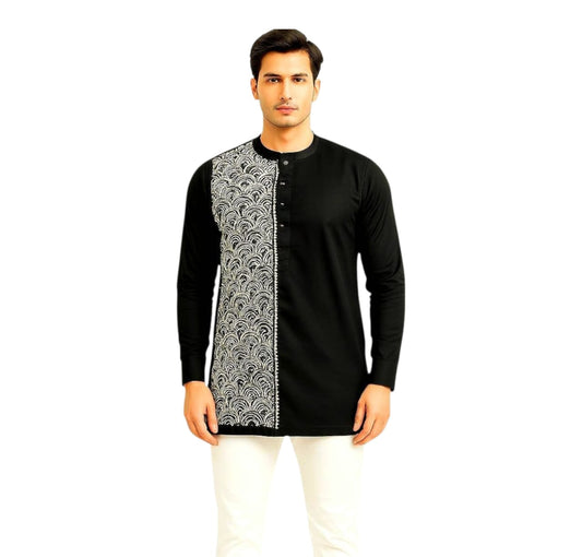 Pure Cotton Short Kurta For Men( With Kantha Stitch Hand Embroidery Work)