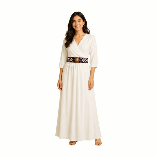 Glass Beaded Elastic Belt/Waistband (Broad) With Wooden Buckle