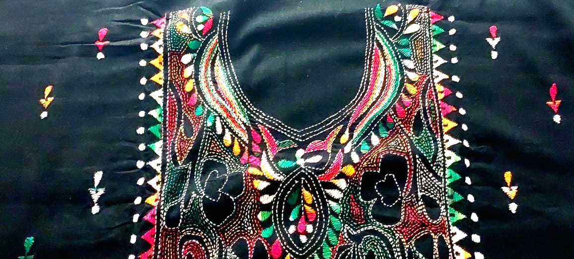 Purely Hand Embroidered Kantha Work Premium Pure Cotton Suit (3) Piece (Unstitched)