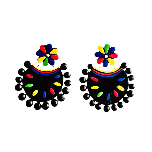 Fashweave Purely Handmade Terracotta Stud Earrings (Half Circle Floral Design)