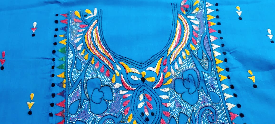 Purely Hand Embroidered Kantha Work Premium Pure Cotton Suit (3) Piece (Unstitched)