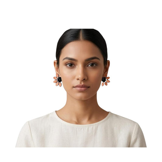 Terracotta Half - Circle Floral Stud Earrings