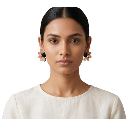 Terracotta Half - Circle Floral Stud Earrings