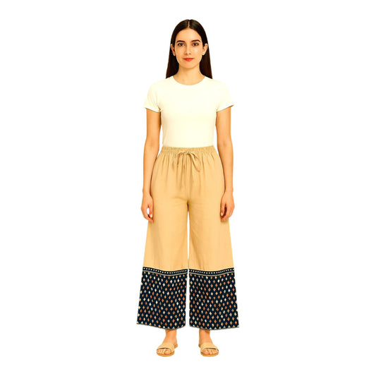 Pure Cotton Bi-Colour Kantha Embroidered Palazzo Pant | Elegant, Handcrafted Traditional Design with Comfortable | Breathable Fabric for a Stylish Look