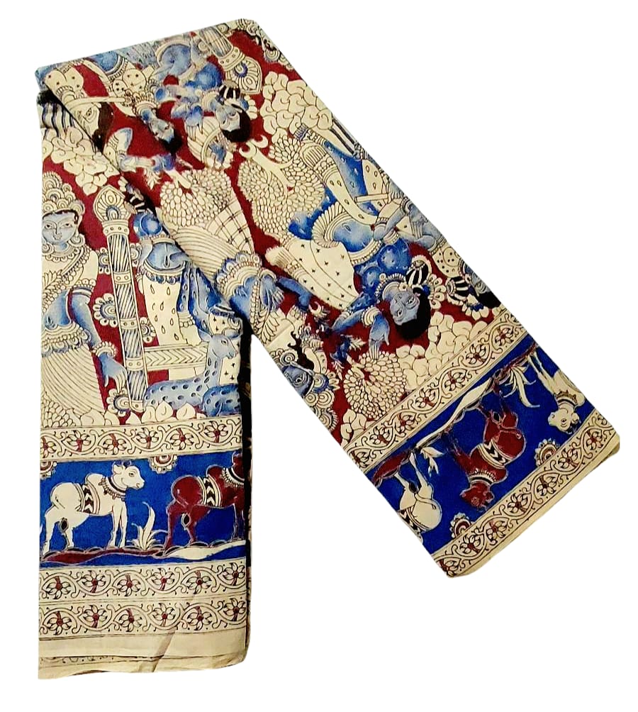 Women's Pure Cotton Hand Block Printed Kalamkari Sarees