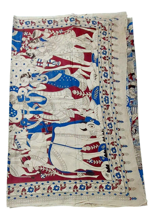 Women's Pure Cotton Hand Block Printed Kalamkari Sarees