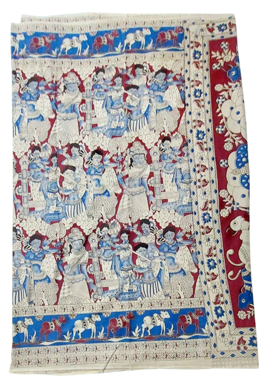 Women's Pure Cotton Hand Block Printed Kalamkari Sarees