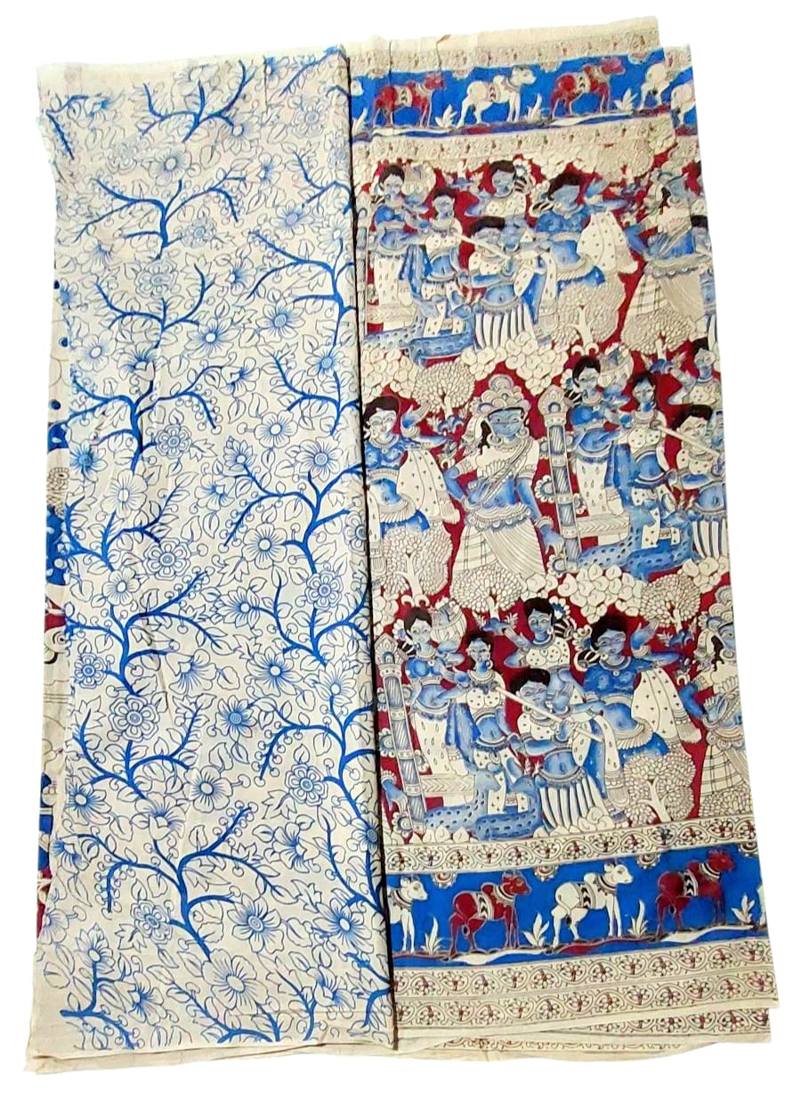 Women's Pure Cotton Hand Block Printed Kalamkari Sarees