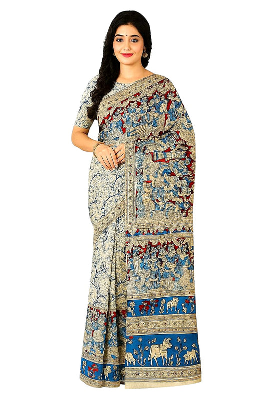 Women's Pure Cotton Hand Block Printed Kalamkari Sarees