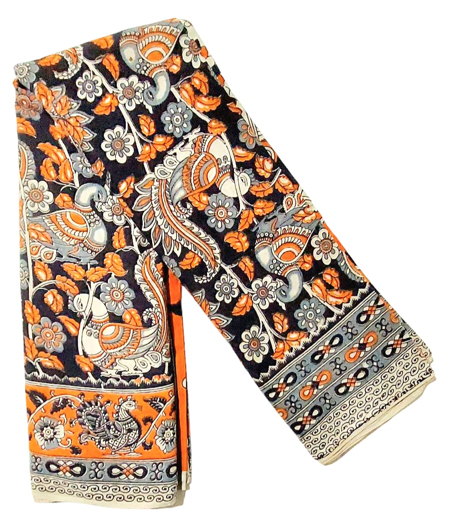 Women's Pure Cotton Hand Block Printed Kalamkari Sarees