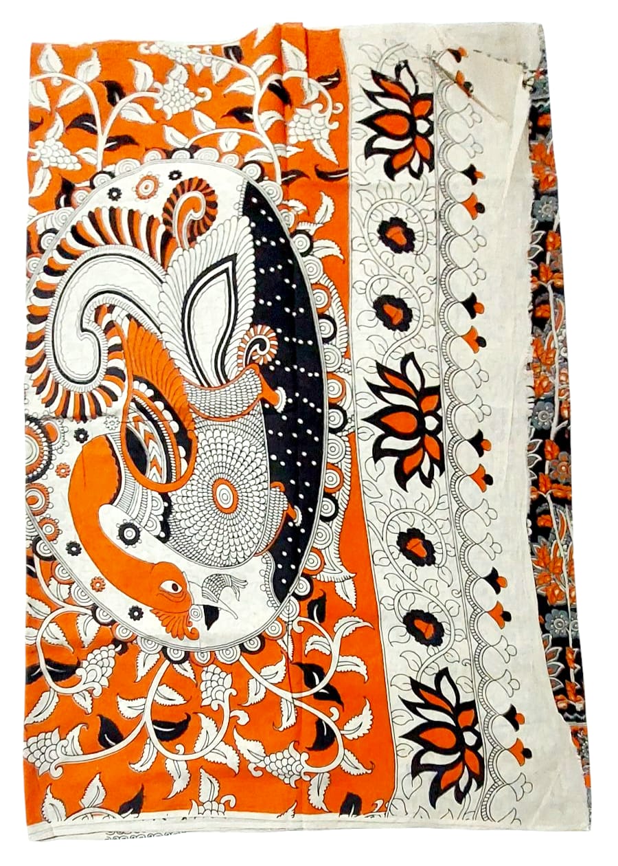 Women's Pure Cotton Hand Block Printed Kalamkari Sarees