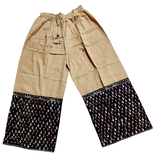 Pure Cotton Bi-Colour Kantha Embroidered Palazzo Pant | Elegant, Handcrafted Traditional Design with Comfortable | Breathable Fabric for a Stylish Look