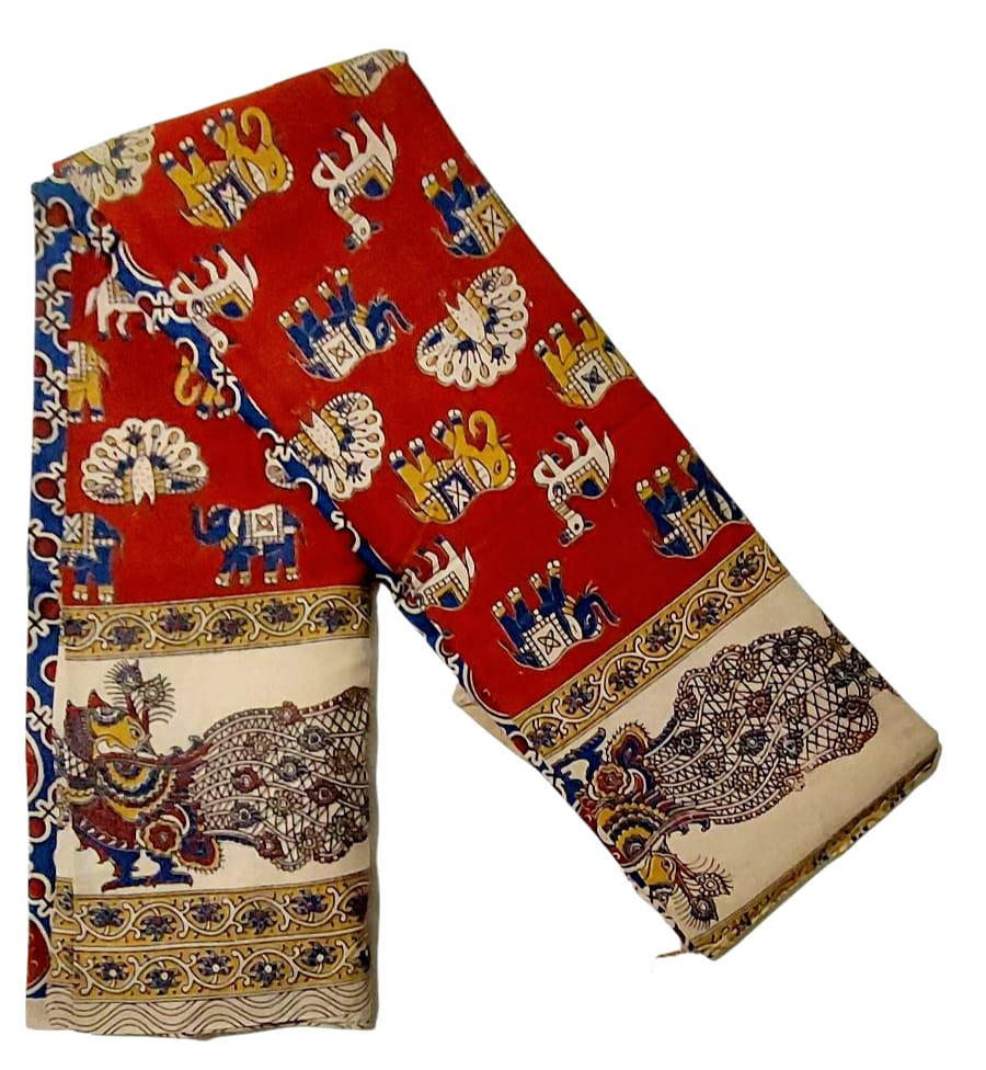Women's Pure Cotton Hand Block Printed Kalamkari Sarees