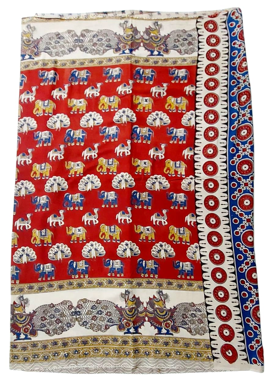 Women's Pure Cotton Hand Block Printed Kalamkari Sarees