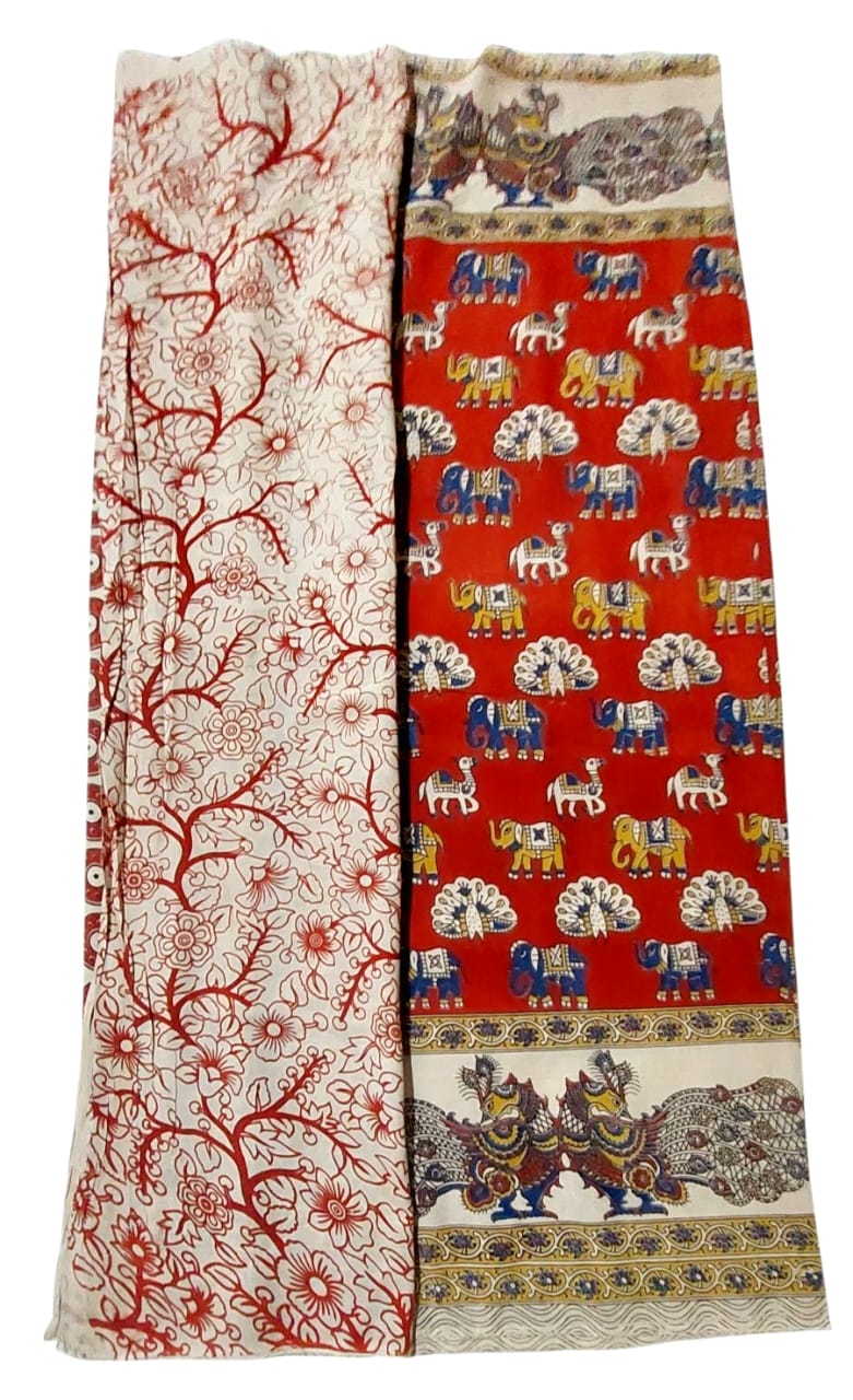 Women's Pure Cotton Hand Block Printed Kalamkari Sarees