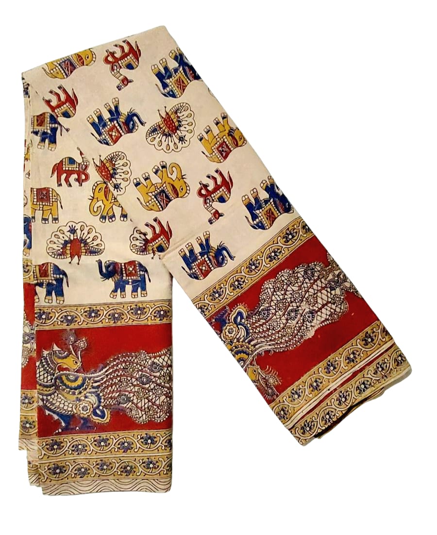 Women's Pure Cotton Hand Block Printed Kalamkari Sarees