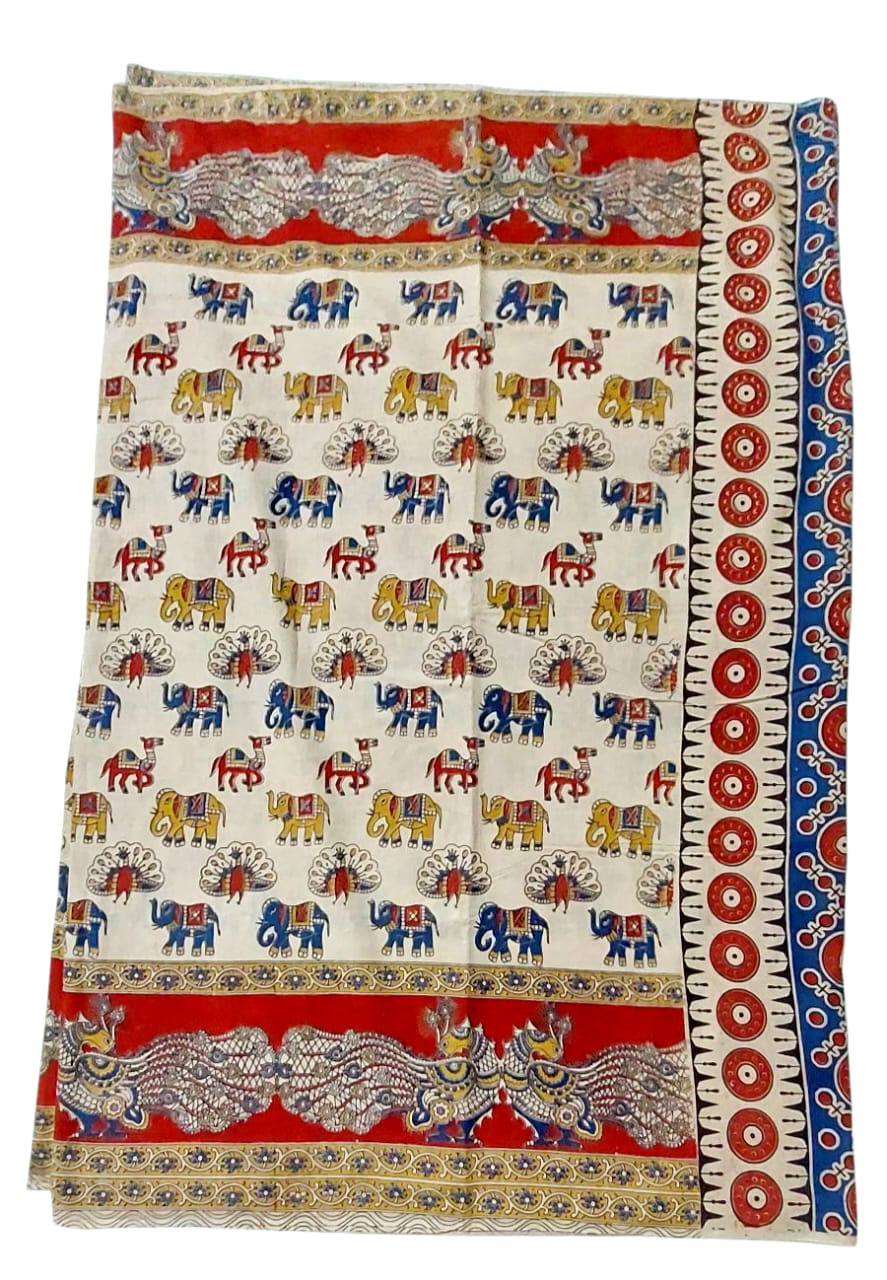Women's Pure Cotton Hand Block Printed Kalamkari Sarees