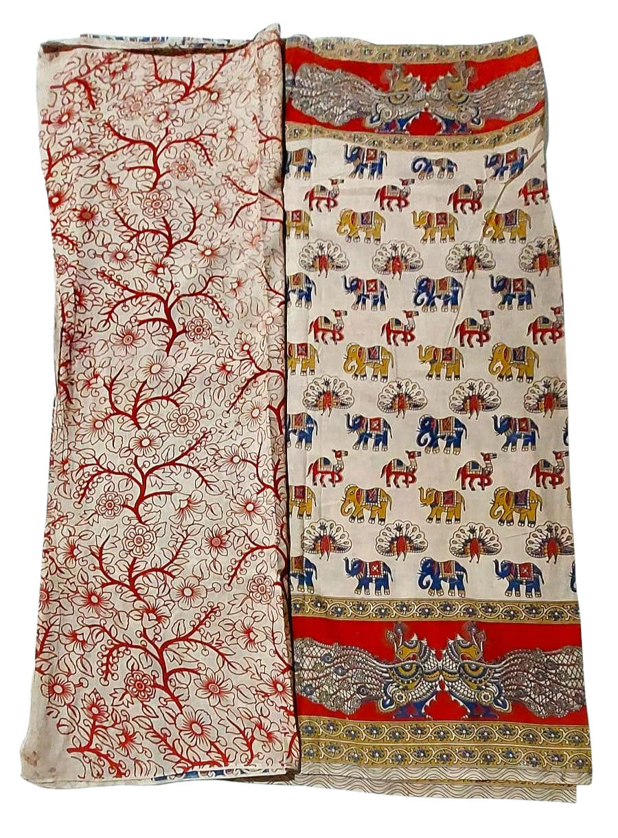 Women's Pure Cotton Hand Block Printed Kalamkari Sarees