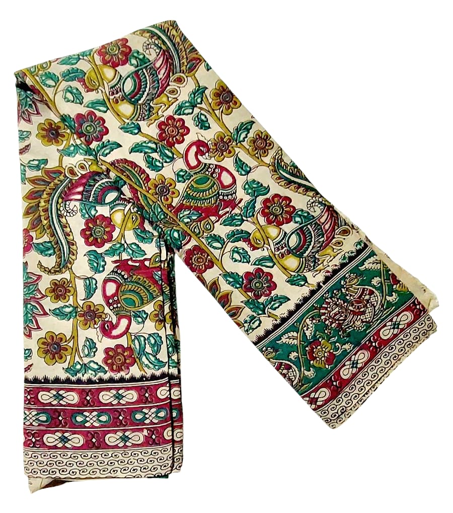 Women's Pure Cotton Hand Block Printed Kalamkari Sarees