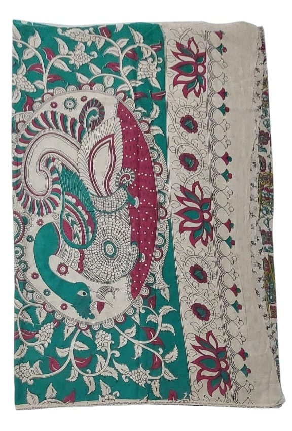 Women's Pure Cotton Hand Block Printed Kalamkari Sarees