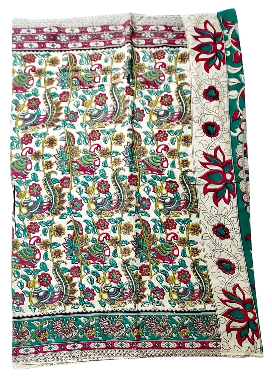 Women's Pure Cotton Hand Block Printed Kalamkari Sarees