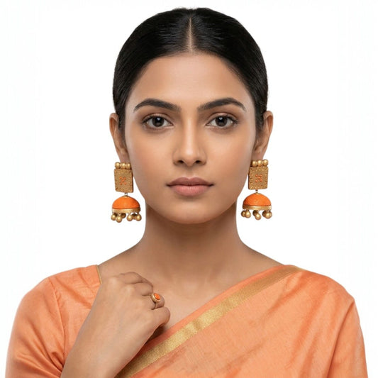 Terracotta Dual Coloured Dome Shaped Dangler Jhumka (Earrings)