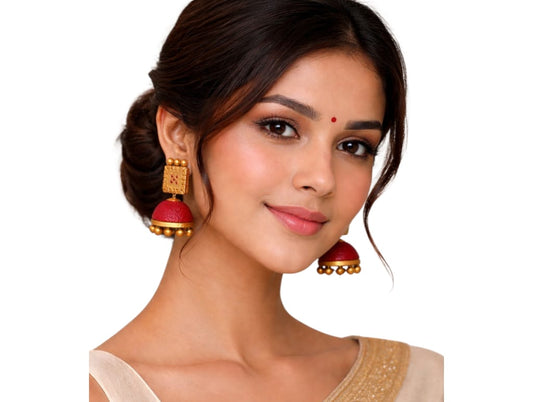 Terracotta Dual Coloured Dome Shaped Dangler Jhumka (Earrings)