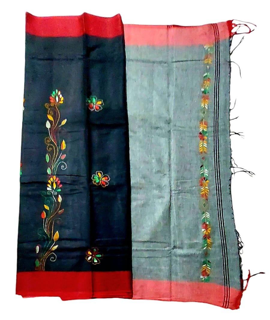 Purely Hand Embroidered Khadi Kantha Saree