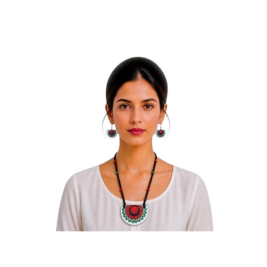 Purely Handmade Terracotta Rope Necklace With Earrings