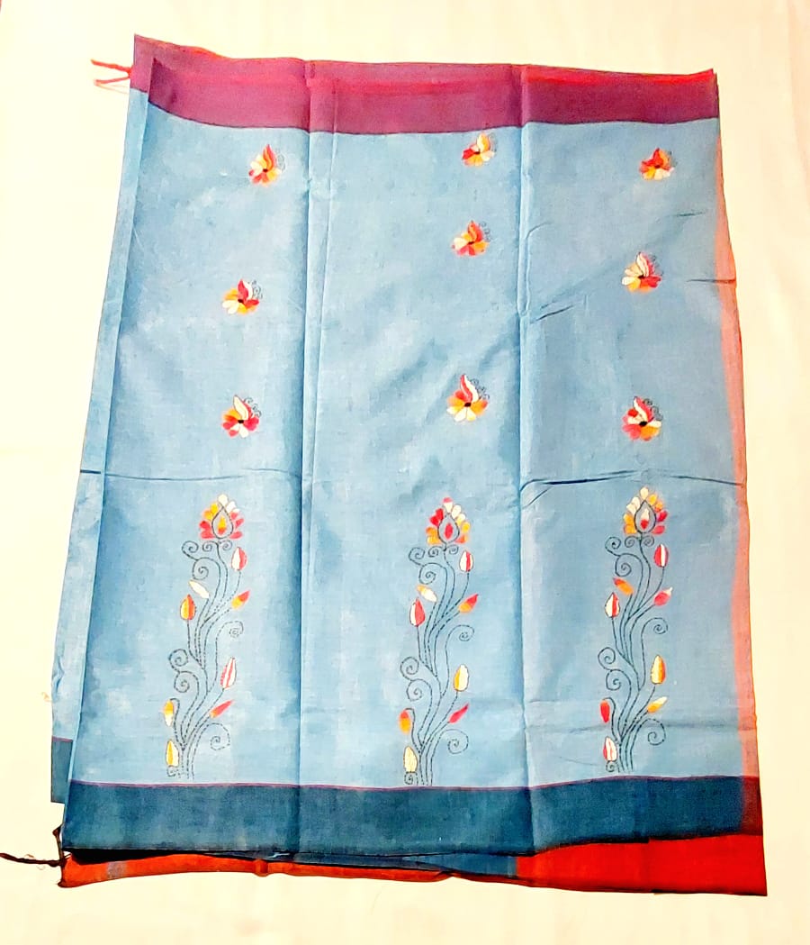 Purely Hand Embroidered Khadi Kantha Saree
