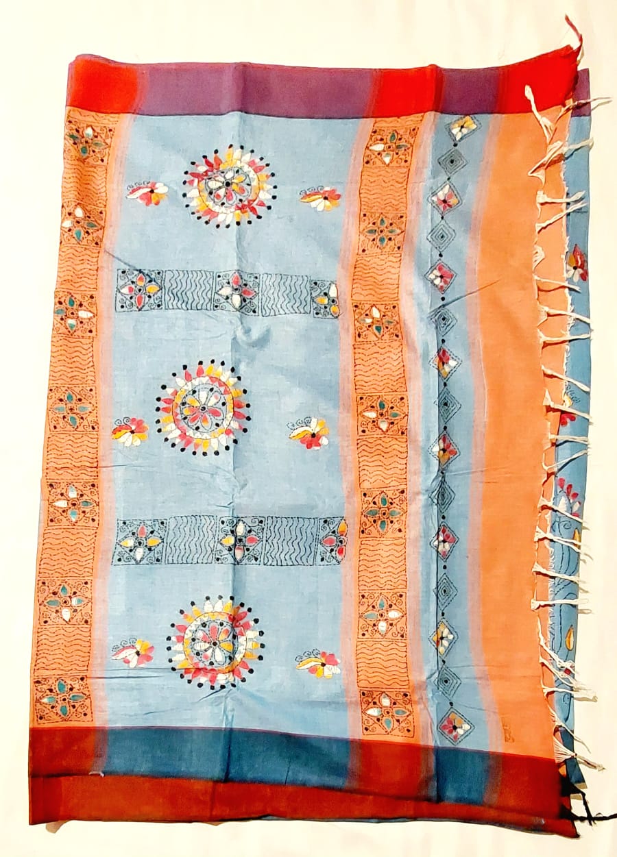 Purely Hand Embroidered Khadi Kantha Saree