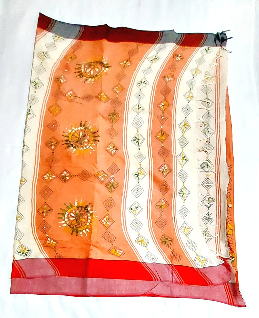 Purely Handmade Dual Color Khadi Kantha Embroidered Saree
